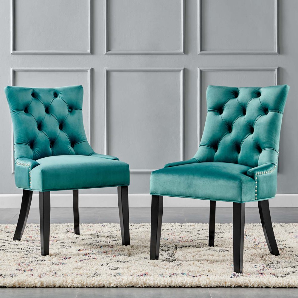 Regent Tufted Performance Velvet Dining Side Chairs Set of 2 in Teal