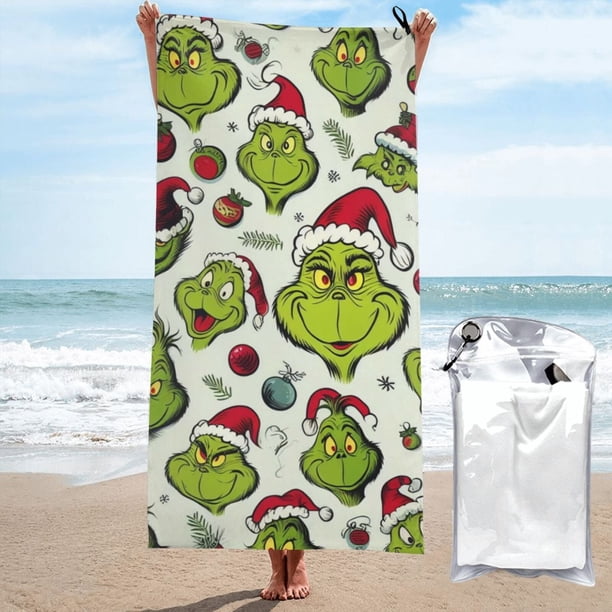 Toallas de playa con estampado de Grinch, toallas de baño absorbentes y ligeras de secado rápido, toalla de baño de microfibra ultra suave para viajes, playa, gimnasio, camping, yoga, picnics,