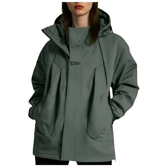 GEWSEY Women Oversized Rain Jackets Hooded Waterproof Windproof Raincoat with Pockets Loose Zip Up Windbreaker Rain Coat (Dark Green, S)
