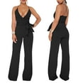 thumbnail image 4 of Baqcunre Women's Solid Color V-Neck Strap Sleeveless Wide Leg Romper,Size S-XXL,One Piece Jumpsuit,Womens Jumpsuit,Jumpsuits for Women Casual,Womens Clothes,Color Black, 4 of 6