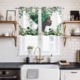 thumbnail image 2 of Sage Green Black Women Kitchen Curtains Window Panels, Spring Eucalyptus Leaves Insulated Window Treatment Curtain, Grommet Curtains for Bedroom/Living Room/Bathroom, 2 Piece 27.5"Wx39"L, 2 of 8