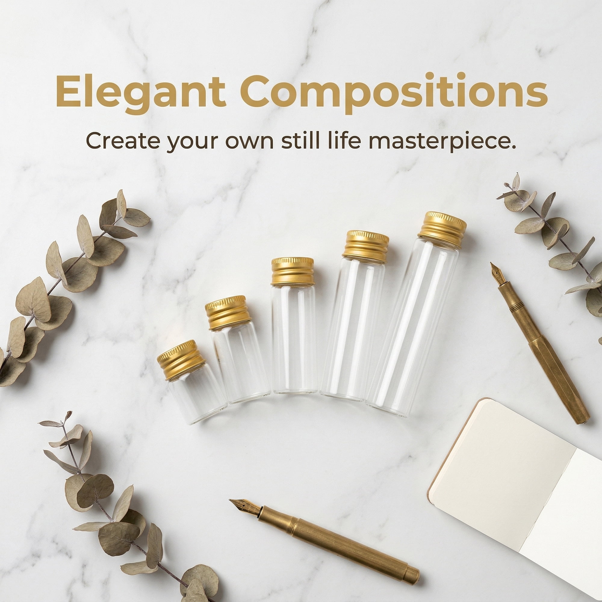 Unique Bargains 5Pcs Assorted Mini Glass Bottles with Cork Stoppers Gold Screw Cap 1"L x1"W x 4"H