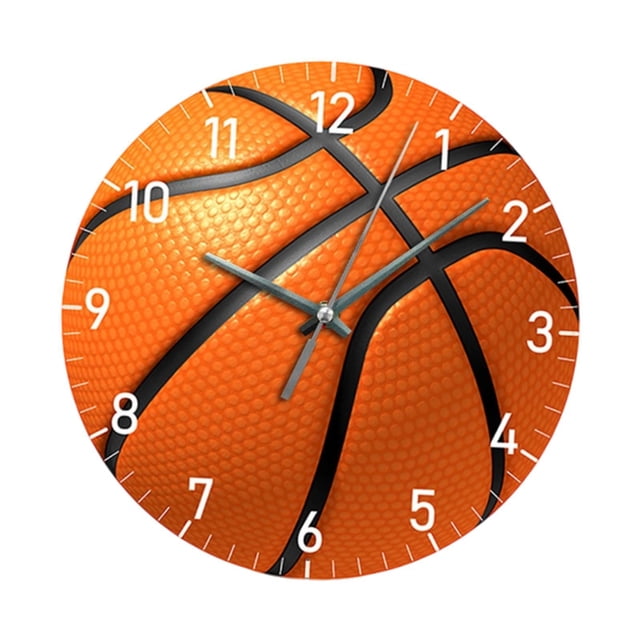 Reloj de pared de baloncesto decorativo redondo, silencioso, sin tictac, para comedor. Naranja de 12 pulgadas
