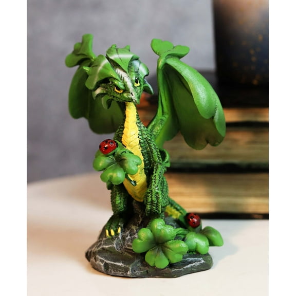Ebros Green Irish Lucky Clover Dragon with Ladybugs Statue by Stanley Morrison