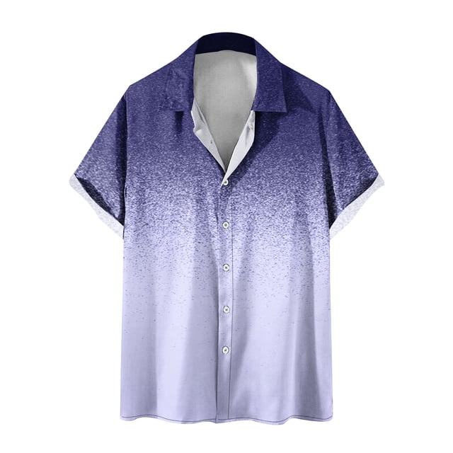FAIWAD Men Colorblock Gradient Shirts Rolled Short Sleeve Button Down Tops Business Casual Tee Blouse