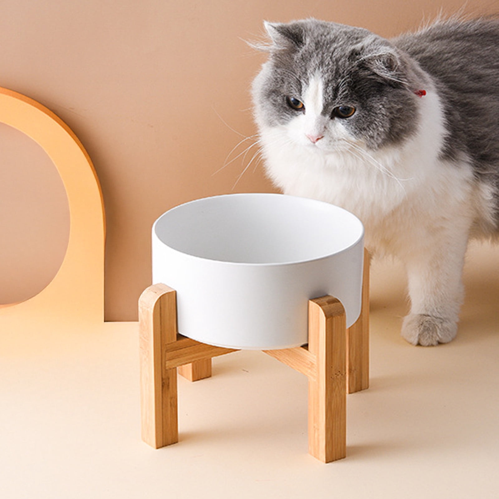 YIFAEUX 1800ml Elevated Ceramic Cat Bowl Raised Pet Food Bowl with Wooden Stand Anti Vomiting Dog Water Food Dish for Cats Small And Medium Dogs