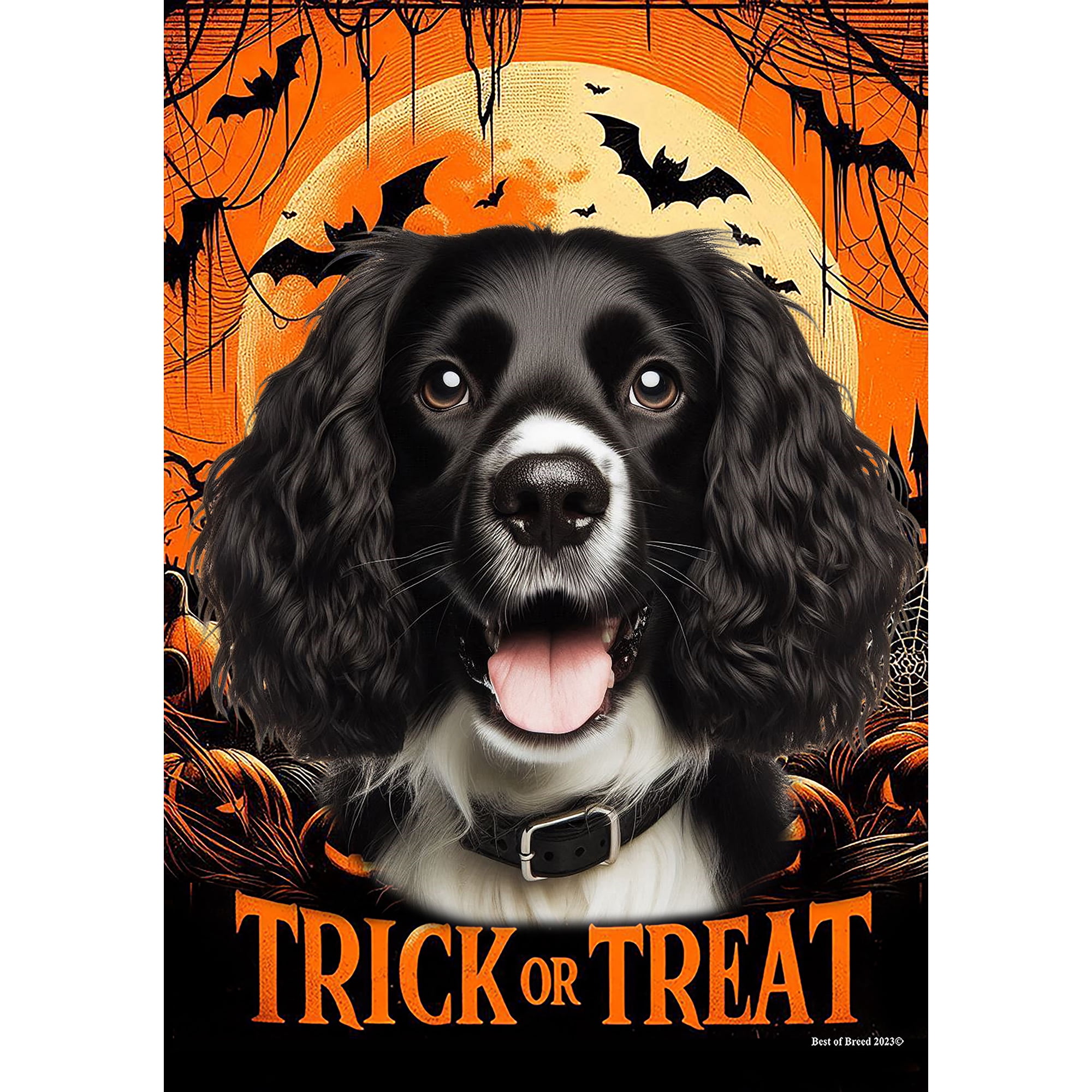Springer Spaniel B/W - Best of Breed Halloween Garden Flag