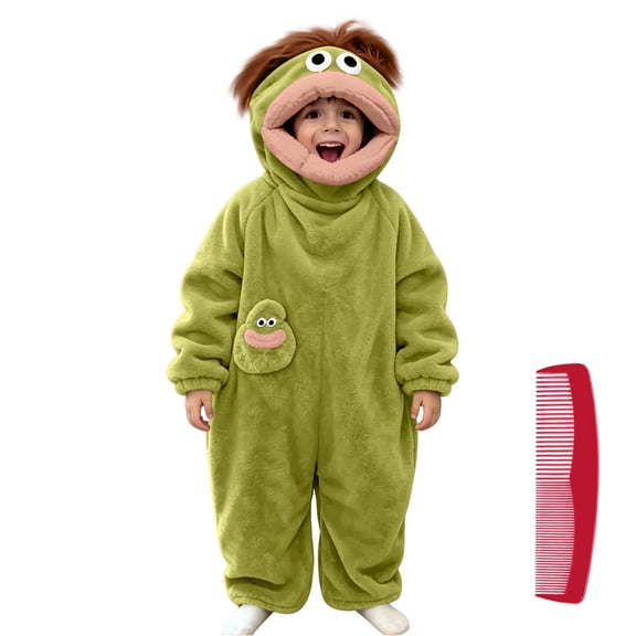 Boys & Girls Silly Big Mouth Monster Onesie - Funny Fleece Halloween Costumes, One-Piece Jumpsuit (with Comb) Green 120