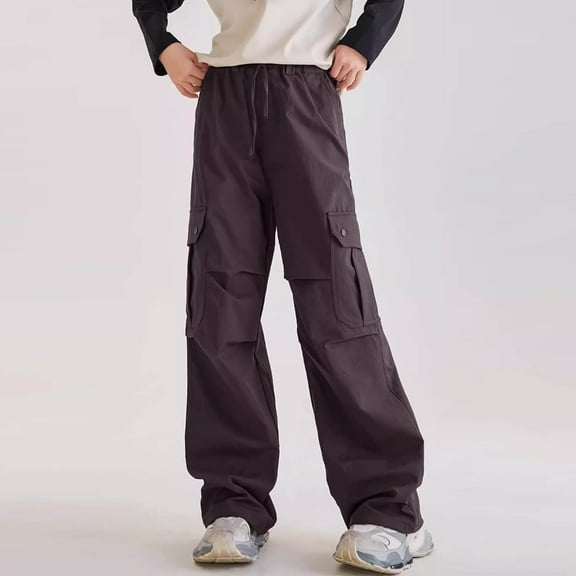 ShomPort Cargo Pants for Boys Girls Full Length Drawstring Baggy Streetwear Workout Cozy Causl Kids Clothes with Multi-Pockets