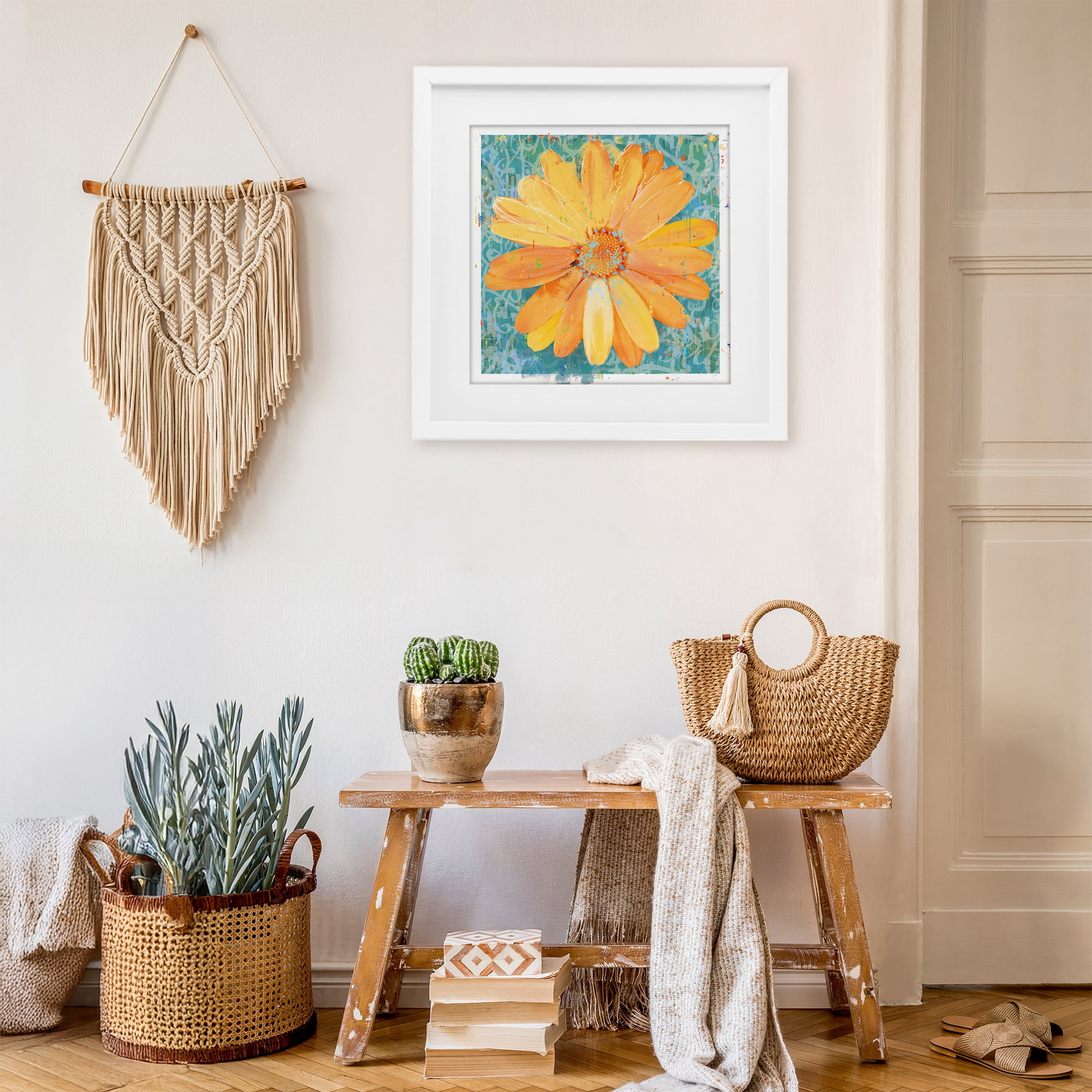Stupell Industries Urban Daisy over Graffiti White Framed Print Under Glass, design by Porter Hastings