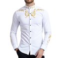 thumbnail image 1 of XDZJLR Men Shirts Fashion Solid Color Floral Embroidery Long Sleeve Large Size Casual Tee, 1 of 7