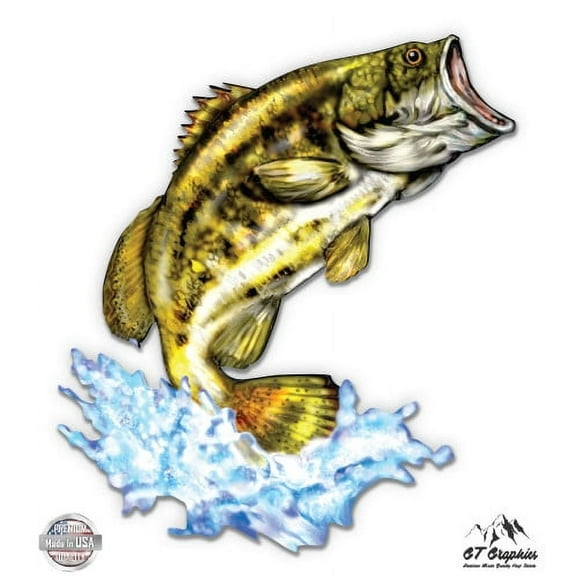 Largemouth Bass Jumping - 3" Vinyl Sticker - For Car Laptop I-Pad Phone Helmet Hard Hat - Waterproof Decal