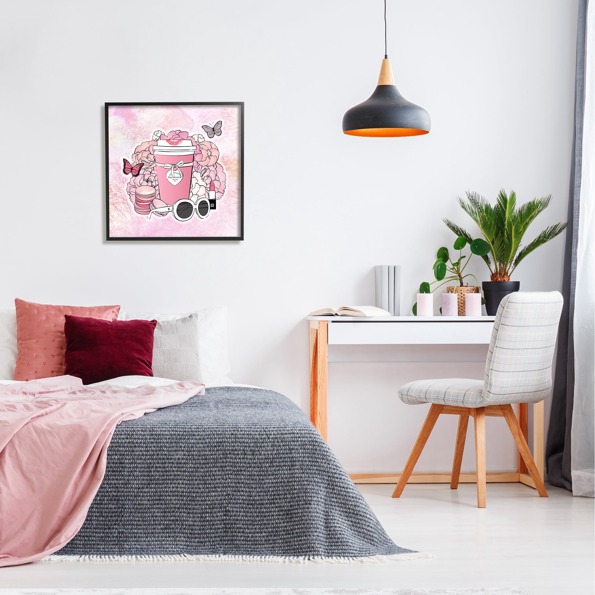 Stupell Industries Pink Glam Coffee & Accessories Botanical & Floral Painting Black Framed Art Print Wall Art, 24 x 24