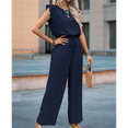 thumbnail image 7 of Jumpsuits for Women 2025 Summer Ruffle Sleeves Square Neck Rompers Drawstring Overalls with Pockets Dark Blue XL, 7 of 7