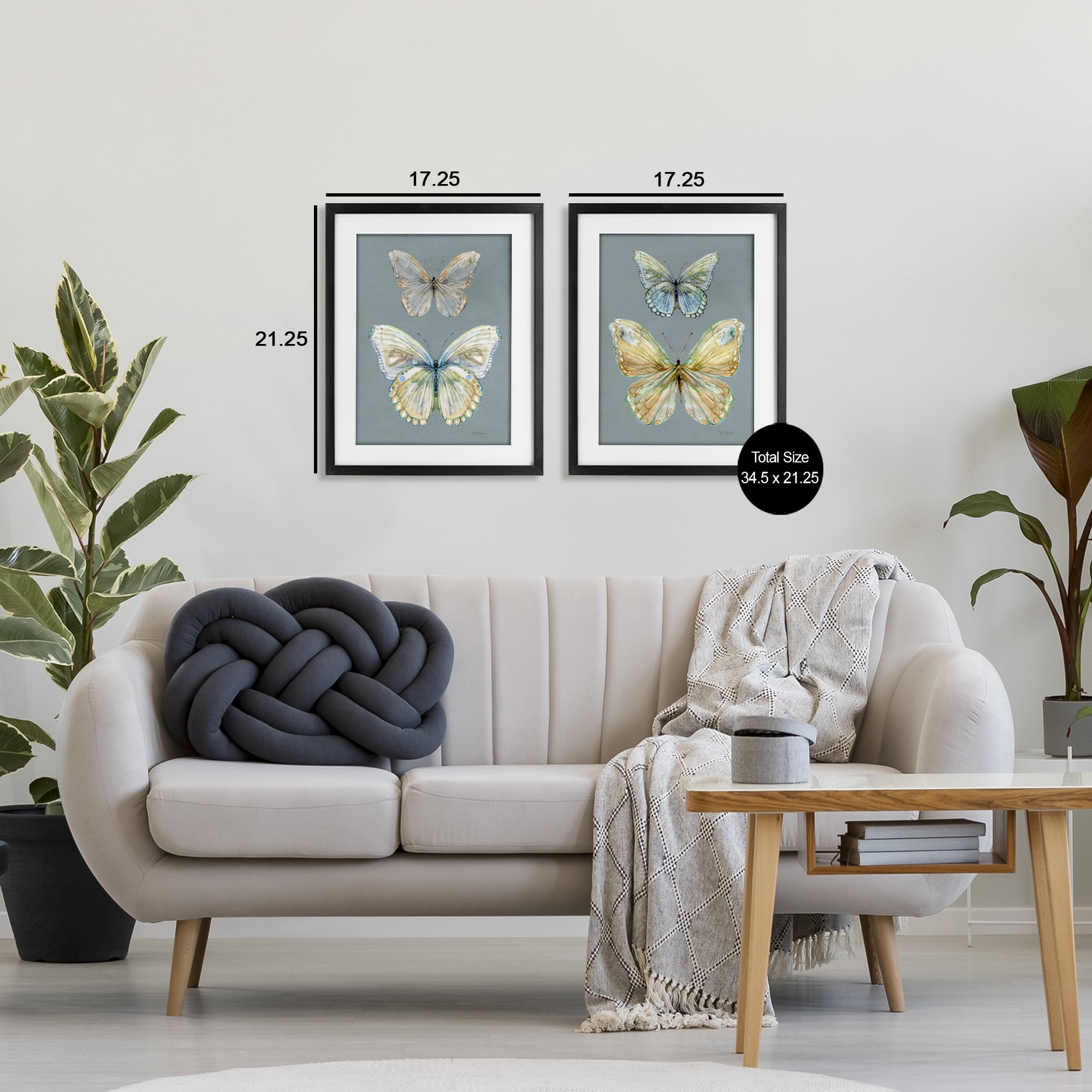 Stupell Industries Butterfly Pairs over Slate 2 Piece Black Framed Print Under Glass Set, design by Carol Robinson