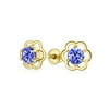 14k Gold Blue CZ Screw Back Kids Flower Studs