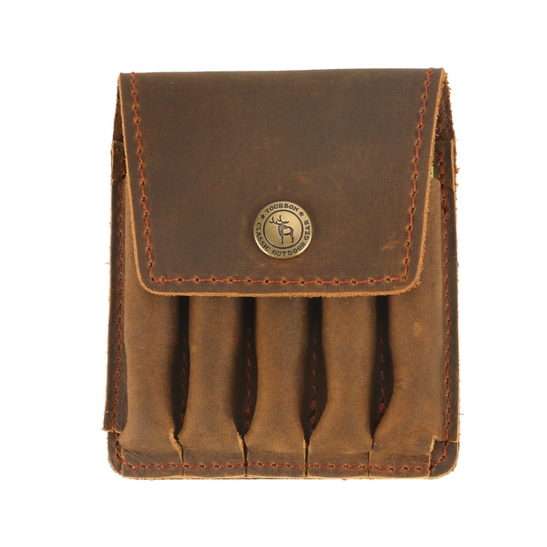 TOURBON Hunting Leather Rifle Cartridge Holder 5 Round Ammo Wallet