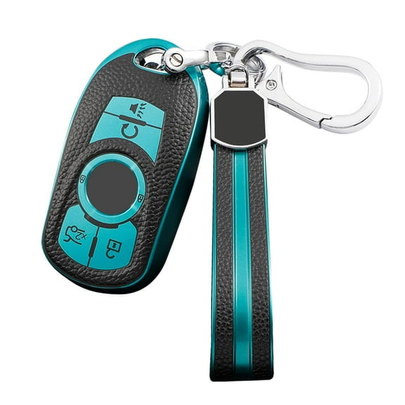 Leather Keychain Key fob Cover for Buick 2015-2022 Verano Regal Lacross Encore Envision Enclave GL8 Accessories 6 Buttons Key (Green)