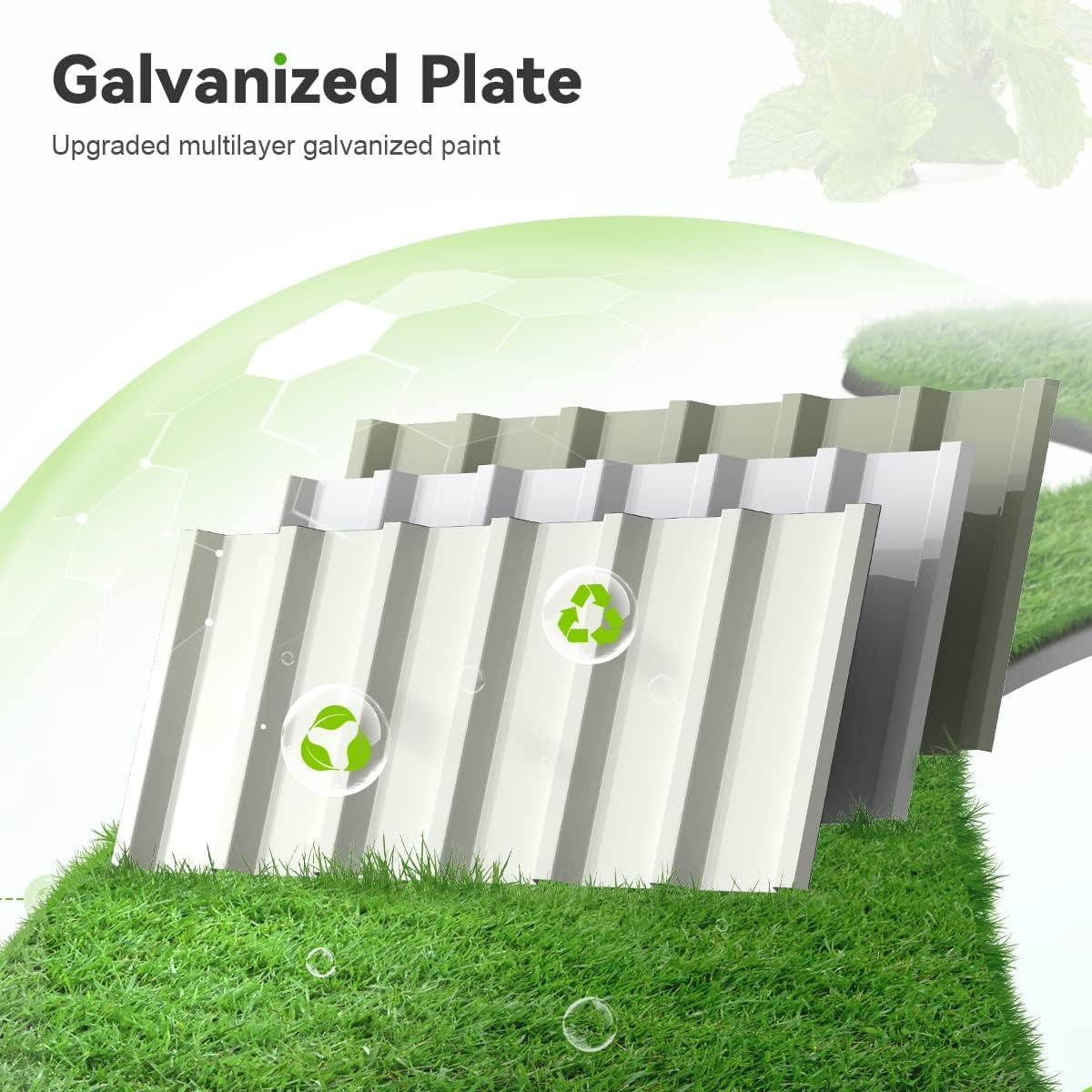 KING BIRD Raised Garden Bed 68''x36''x12'' x2 Packs, Galvanized Steel Metal Outdoor Planter Kit Box for Vegetables, Flowers, Fruits, Herbs, with 16pcs T-Type Tags & 2 Pairs of Gloves, Ivory