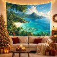 thumbnail image 3 of Palm Trees Framing Crescent Tropical Beach, Serene Coastal Style for Beach Lovers, Ocean Wall Art, Housewarming Gift, Tapestry Wall Hanging for Bedroom and Living Room, 3 of 4