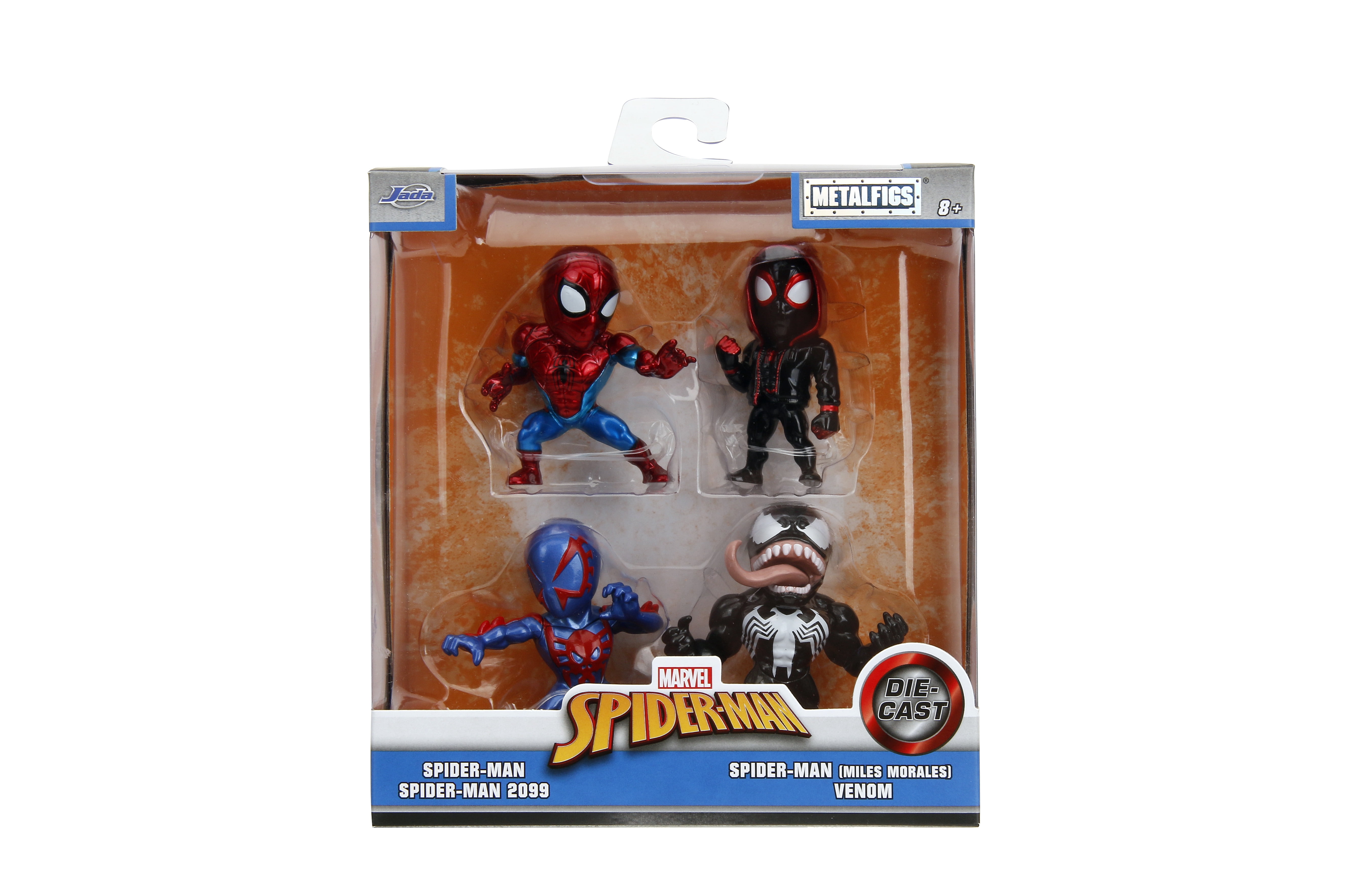 Jada Spider-Man 2.5" Metalfigs 4 Pack – Classic Spider-Man, Miles Morales Hoodie, Venom, Spider-Man 2099 – Collectible Figures, Wave 2 – Ages 8+
