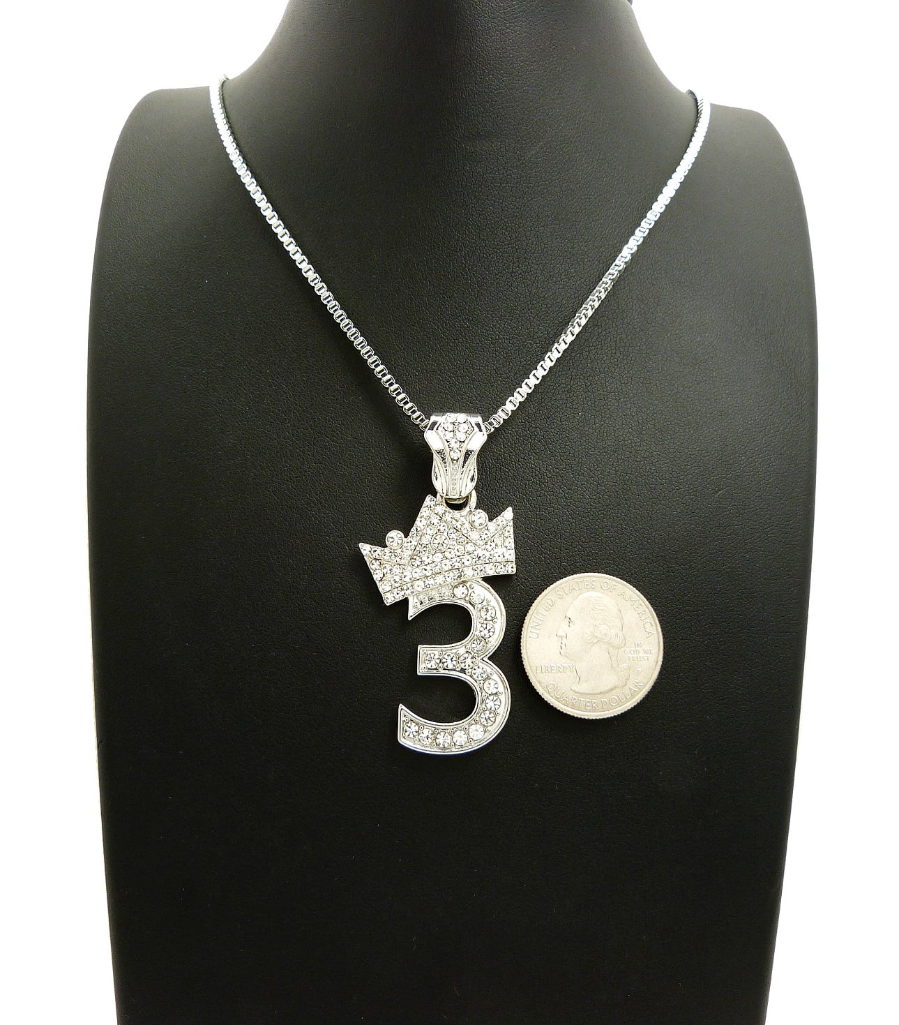 Stone Stud Tilded Crown Number Pendant 