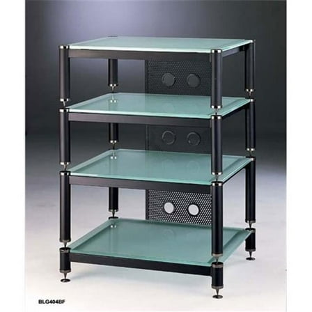 VTI Manufacturing BLG404BF 4 Black Capspike Black Poles 4 Frosted Glass Shelves AV Stand