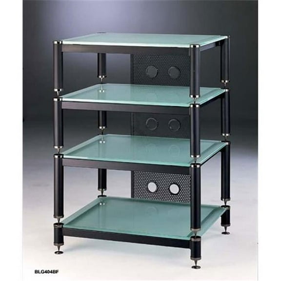VTI Manufacturing BLG404BF 4 Black Capspike Black Poles 4 Frosted Glass Shelves AV Stand