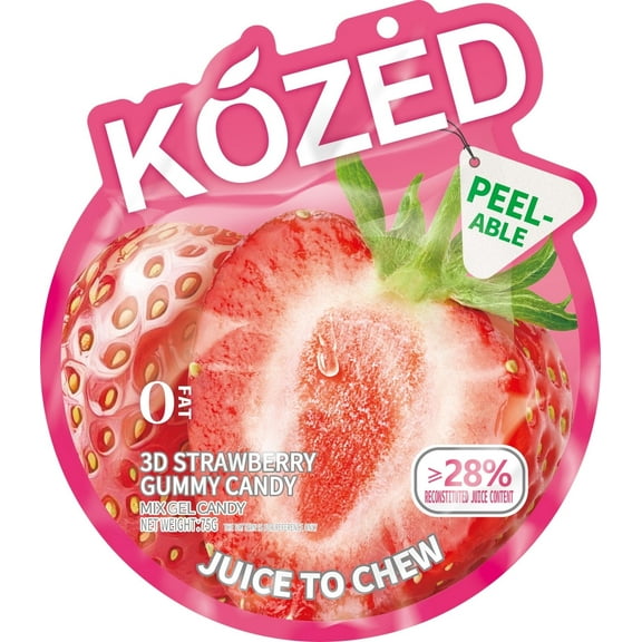 Kozed Strawberry Juice Gummy Candy, Individually Wrapped 5-Pack (75g Each)