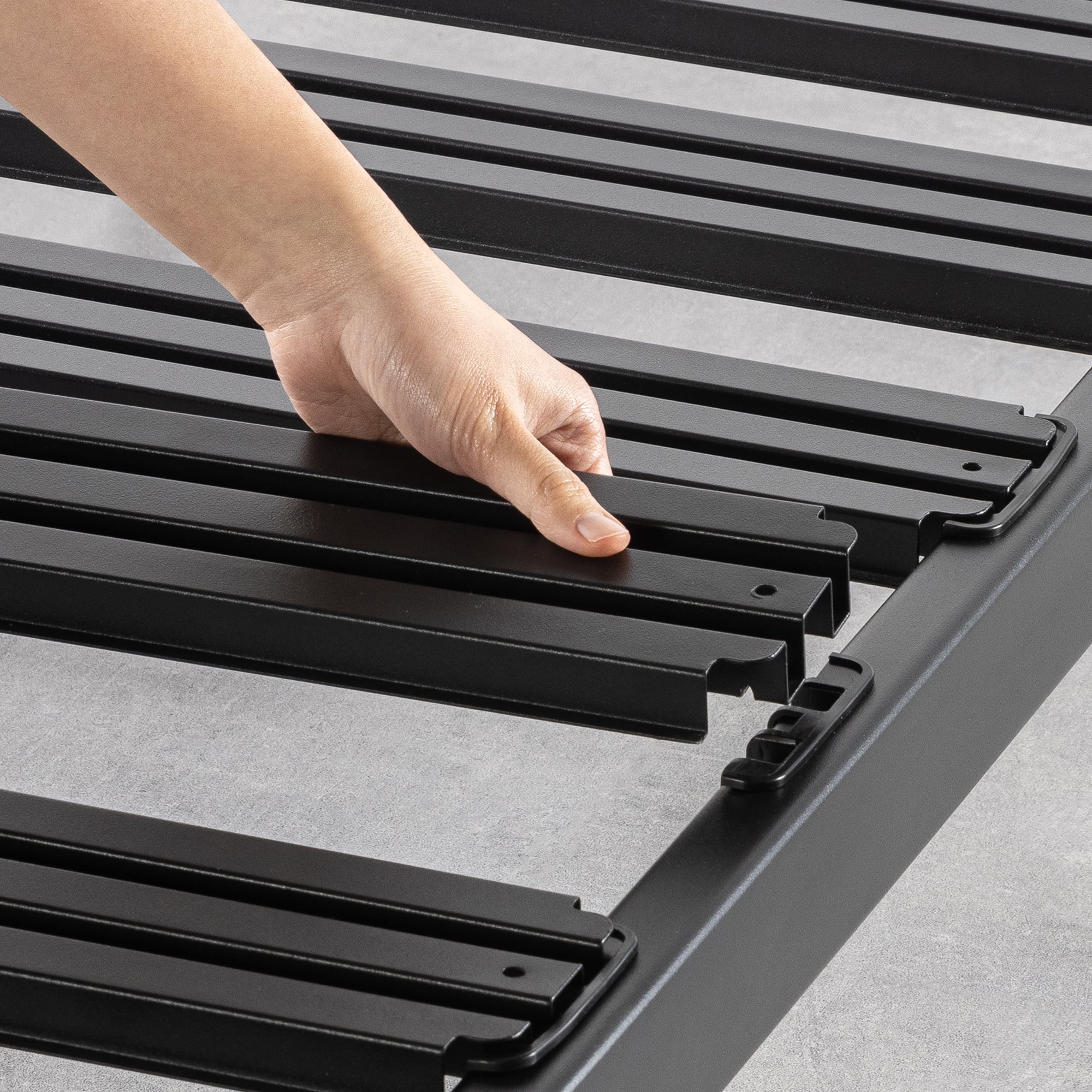 Mellow Rocky Base C Metal Platform Bed, Patented Wide Steel Slats, Black, Full