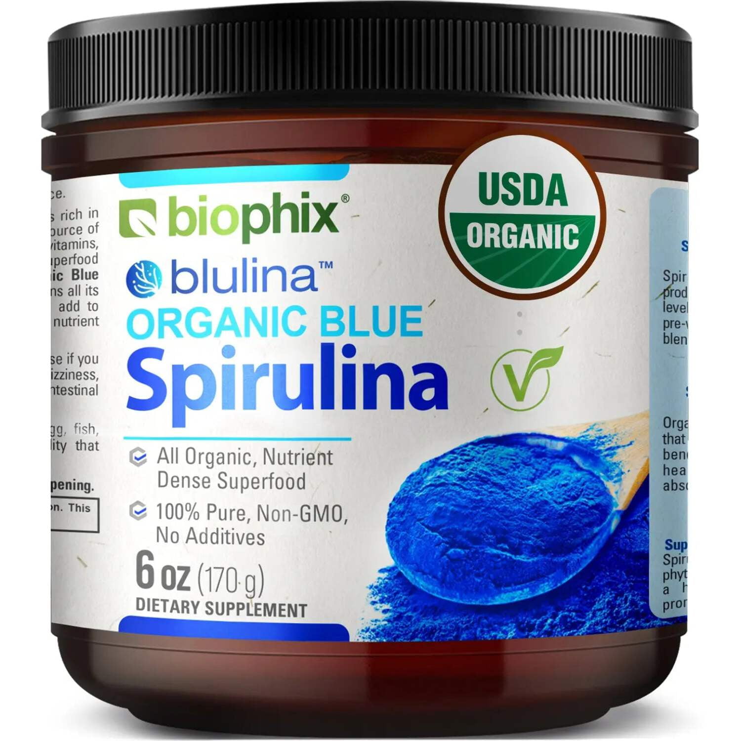 biophix Blulina Organic Blue Spirulina Powder 6 oz 170 g - Rich in Nutrients - Superfood Supplement - Natural Blue Pigment