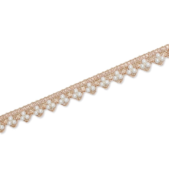 1/2 Inch Tri Bead Metallic Corded Pearl Polyester Trim By The Yard For Sewing, Crafts, Decor, or Upholstery - Champagne (1 Yard)
