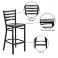 thumbnail image 5 of BizChair 2 Pack Black Ladder Back Metal Restaurant Barstool - Walnut Wood Seat, 5 of 13