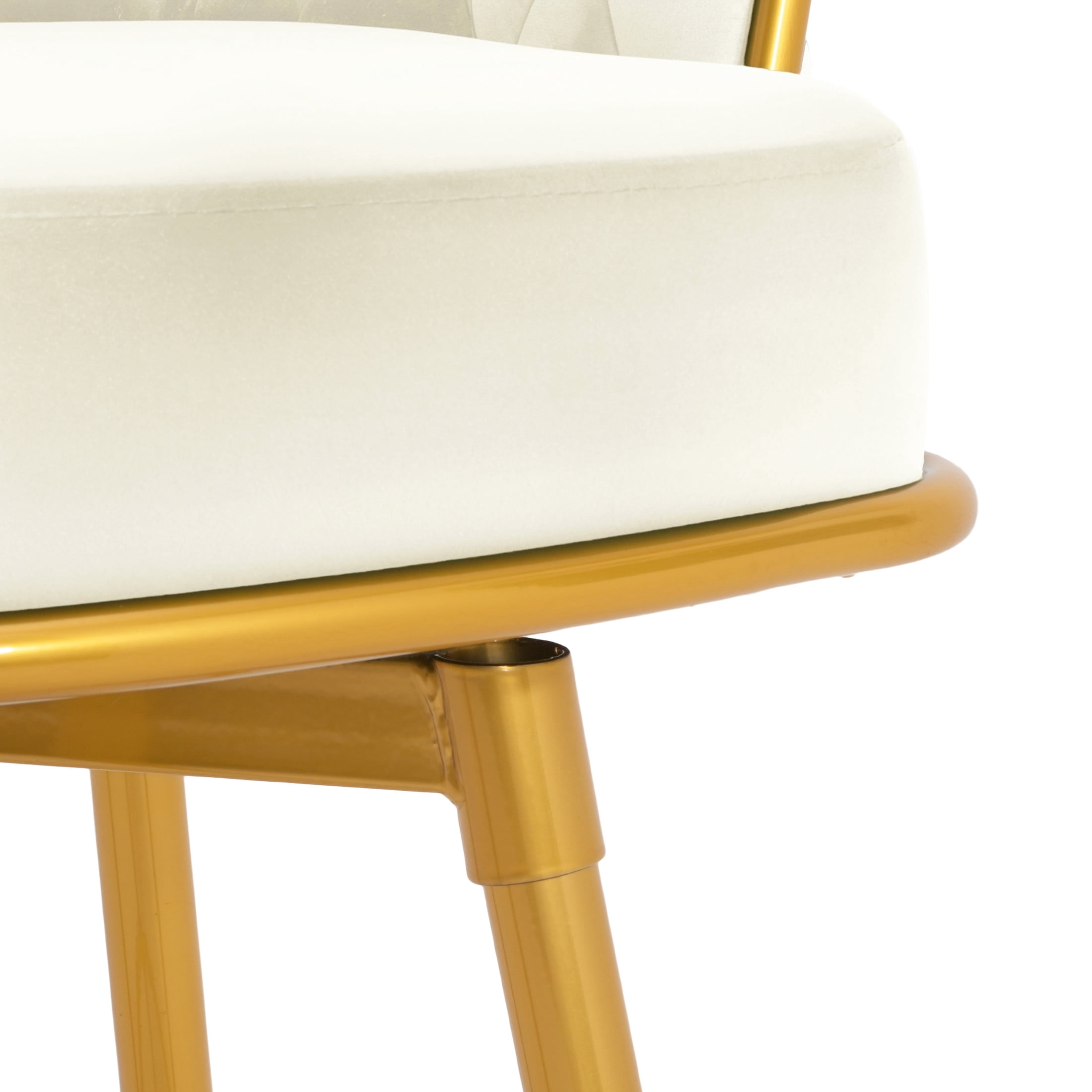 Nyxara 31.5" Seat Height Modern Upholstered Swivel Counter Stools, Powder Coated, Iron, Beige + Gold, Set of 2