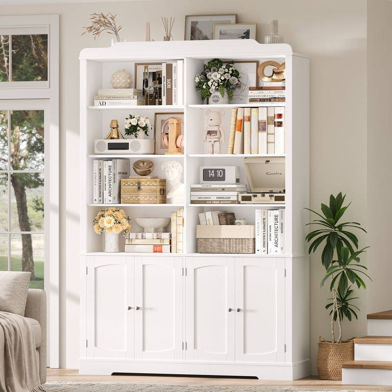 Homfa 73" Tall Bookcase with 4 Doors, 6-Tier 8 Cubes, White photo 5
