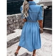 thumbnail image 2 of Women Denim Shirt Dress Short Sleeve Long Bottom Down A-Line Jeans Dresses with Pockets, 2 of 5