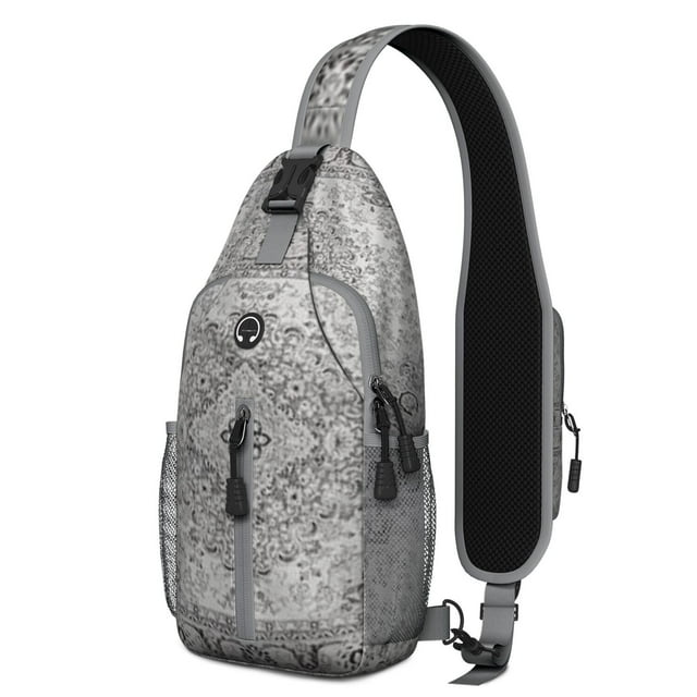 Minimalist Sling Backpack, Ink Style Nordic Crossbody Daypack with Aesthetic Tribal Vibes for Commuting