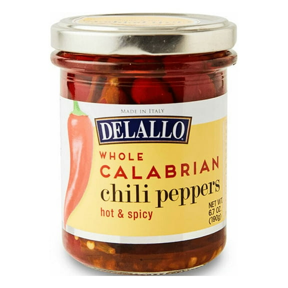 DeLallo Whole Calabrian Chili Peppers, Hot & Spicy, 6.7oz Jar, 6-Pack