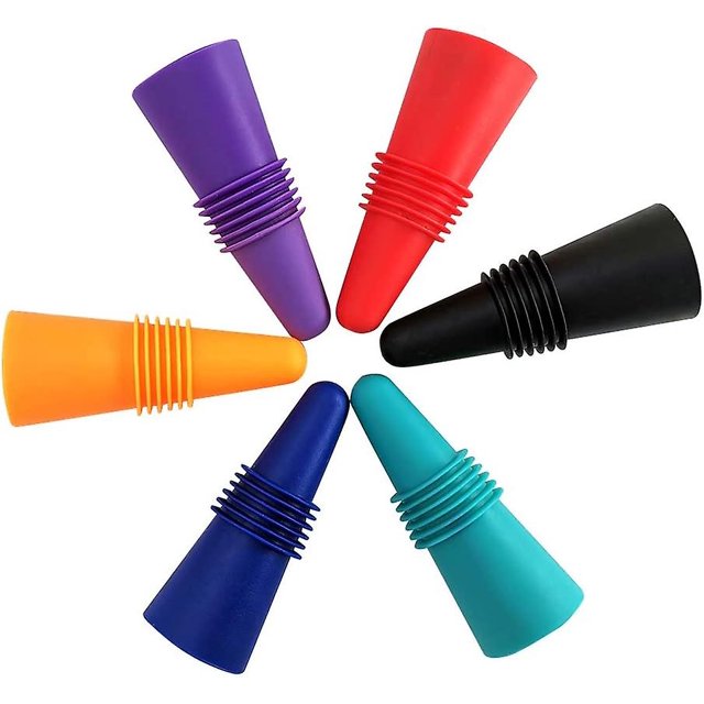 6 unidades de tapones de vino, tapón reutilizable de silicona de botella de vino espumoso y tapón de botella de bebida con agarre superior compatible con mantener el vino fresco Afortunado Sencillez