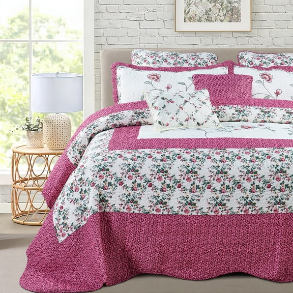 Home Soft Things 7 Piece Saigon Bedspread Set - Pink - Oversize King (122" x 106")