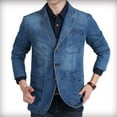 thumbnail image 4 of Men's Slim Denim Blazer Vintage Three Buttons Single Cowboy Jacket Long Sleeve Casual Coat, 4 of 5