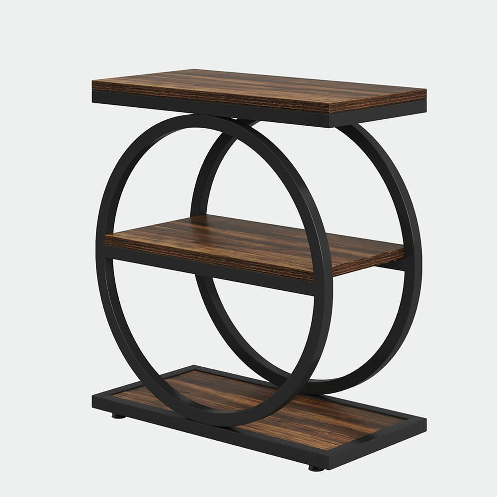 Barara King Console Table, Entryway Table, Console Sofa Table, Display Shelf,3-Tier End Table, Industrial Sofa Side Table with Round Metal Frame, Brown