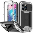 thumbnail image 1 of Rugged Heavy Duty Case for iPhone 14 Pro Max, Triple-Layers Armor Military Grade Shockproof Kickstand Cover with Screen Protector Camera Lens Sliding Metal Frame Dustproof Protective Case, Silver, 1 of 7