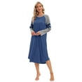 thumbnail image 3 of Women Long Sleeve Nightgown Loose Fit Sleepshirt Spring Fall Calf-Length Soft House Dress Round Neck Comfy Sleepwear Loungewear, Blue S-3XL, 3 of 6