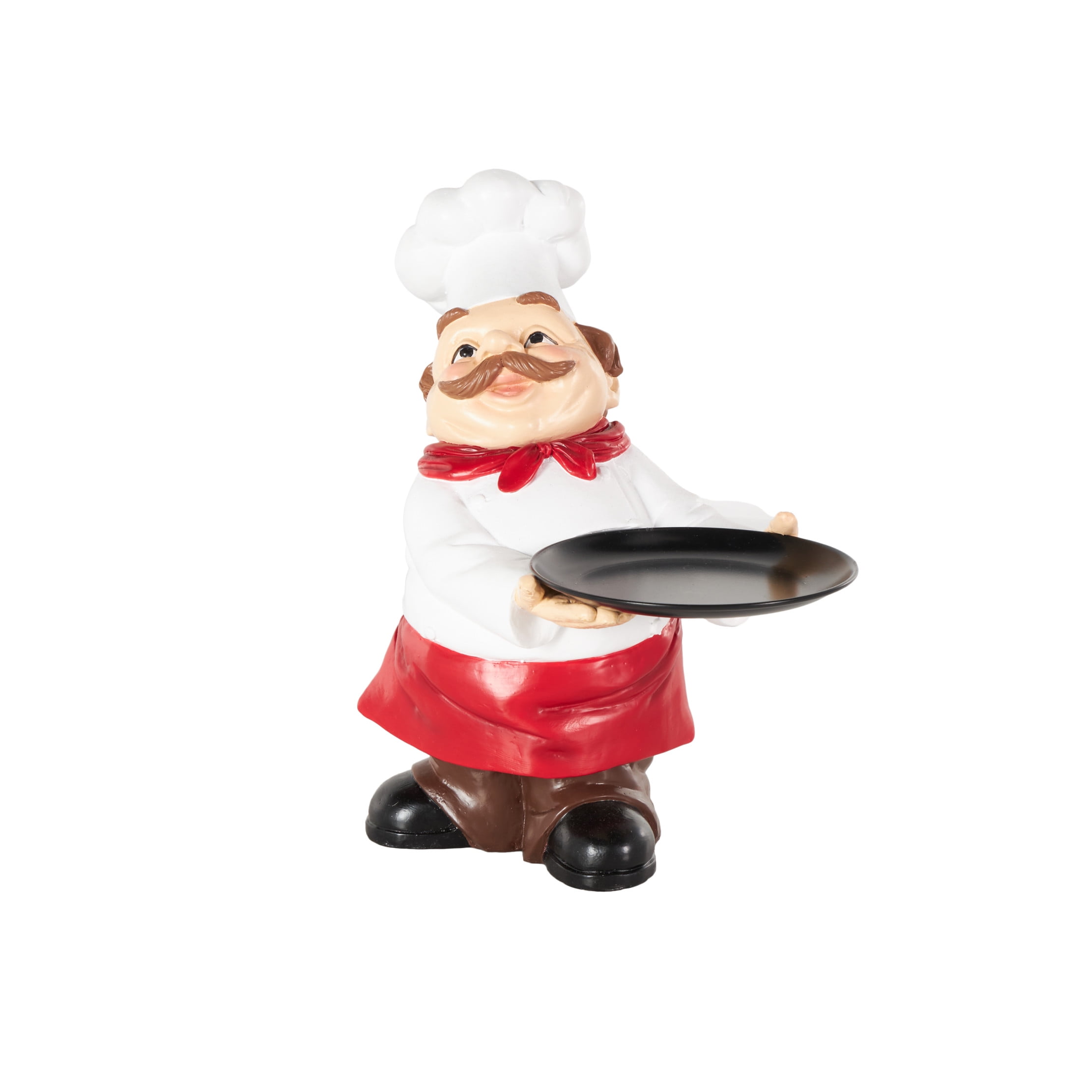 12" x 12" White Polystone Kitchen Decorative Figurine Chef Sculpture with Black Tray, by DecMode
