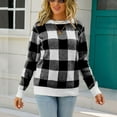 thumbnail image 5 of Jjayotai Checkered Oversized Sweaters for Women, Crew Neck Long Sleeve Sweater Shirt, Color Block Knit Pullover Tops Black XL, 5 of 9