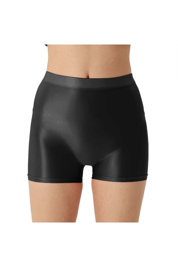 Women Shorts Seamless Front Crotch Sheer Glossy Shiny Smooth High Elasticity Plus Size Breathable Casual Shorts For Everyday Wear Versatile Solid Color Bottoms