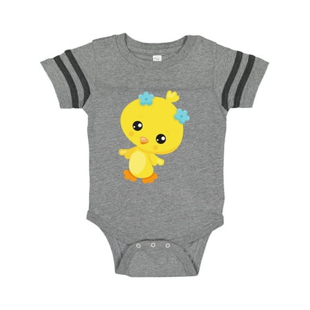 

Inktastic Cute Little Chicken Chicken With Blue Flowers Gift Baby Girl Bodysuit