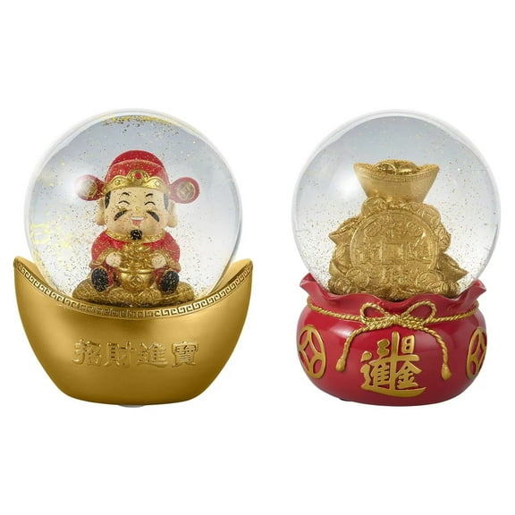 Lunar New Year Wealth and Fortune Water Globes, Set of 2