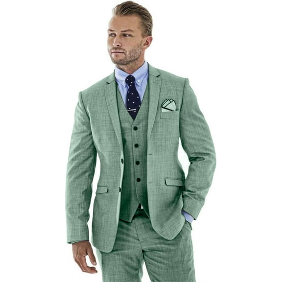 Lycody 3pcs Linen Mens Suit Vintage Retro Wedding Prom Suits Slim Fit Jacket Blazer Groom Tuxedos Dinner Party